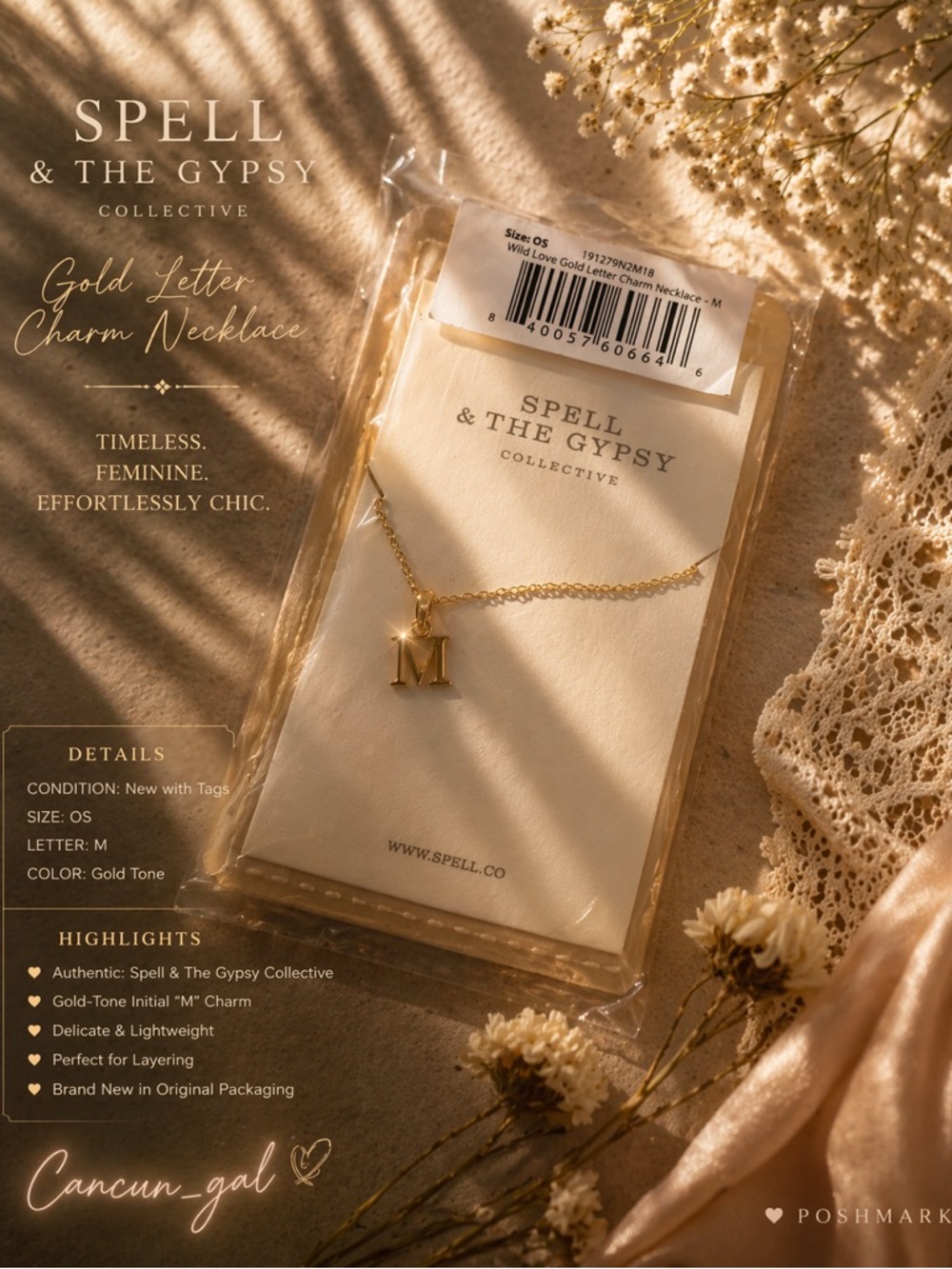 Spell Gold 'M' Initial Charm Necklace Wild Love